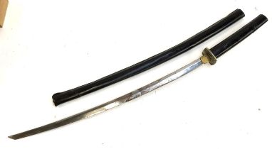 A reproduction Samurai sword with leather sheath, the blade 76cmL