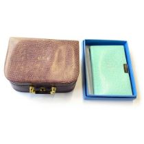 An Asprey miniature leather stud case, 12.5cmW; together with a boxed Smythson leather address and