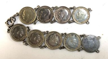 A threepence bracelet consisting of coins dating from 1890 to 1940, af