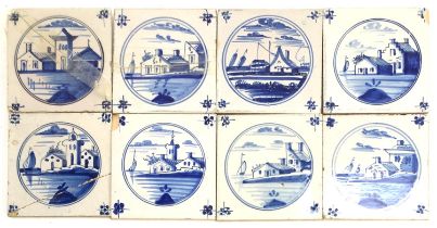 A set of eight Delft tiles, three af, 13x13cm