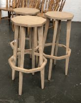 Interior design interest: a set of three hand made plywood stools, octagonal seats, makers stamp