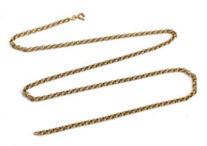 A 9ct gold belcher chain, 63cm long unclasped, 10.8g