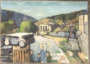Rodney Fryer Russell (1918-1996), the Holy family in a hillside town, 51x71cm