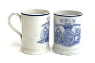 A pair of 19th century Davenport blue and white standard measure tankards, each approx. 12.5cmH
