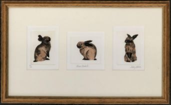 Debby Mason, 'Three Rabbits', set of three colour engravings, signed, titled and numbered 44/150,