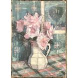 Rodney Fryer Russell (1918-1996), still life of roses in an ironstone jug, oil on canvas, 46x33cm
