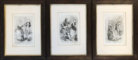 Henry Gillard Glindoni (1852-1913), three 19th century etchings of ladies and gents dancing, dated