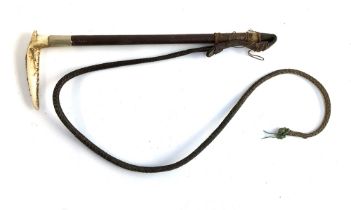 A Swaine gents hunting whip, antler handle, leather thong, the shaft51cmL