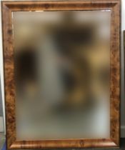 A large modern rectangular mirror with bevelled glass, in burr wood frame, 117x91cm
