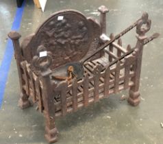 Cast iron fire grate and tool