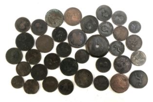 A quantity of Georgian and Victorian coins to include George IV penny 1826, George II farthing 1754,