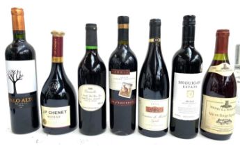 A mixed box of seven bottles of red wine