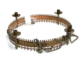 A gothic brass chandelier, circular, with four candle nozzles, 54cmW