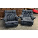 A pair of tartan buttonback armchairs