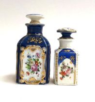Two hand painted porcelain bottles, hand painted floral panels heightened in gilt, 17cmH and