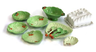 A quantity of Carlton Ware saladware lettuce leaf dishes, 11 pieces, including salad servers,