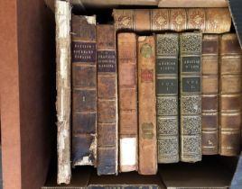 BINDINGS: a box of leather bound books (most 19th c.) in varying conditions. 'Arabian Nights' etc.