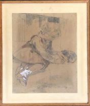 An early 20th century pencil watercolour and gouache study of a child and dog, 32x26cm