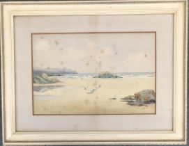 Martin A Buckmaster (b.1862), watercolour of a beach scene, watercolour on paper, dated 1893,