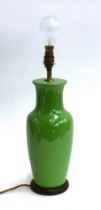 A green glazed ceramic table lamp, 47cmH