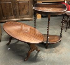 A barleytwist demilune table; together with an oval coffee table