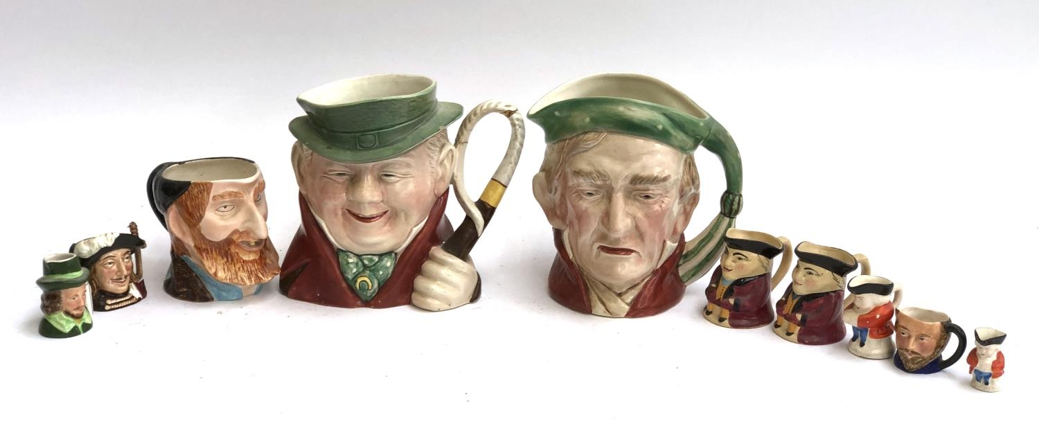 A lot of ten various toby jugs, Two large Beswick, '281' (af) and '372' Scrooge, Fagin, Royal