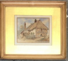 Watercolour study of a cottage, signed indistinctly, 16x21cm