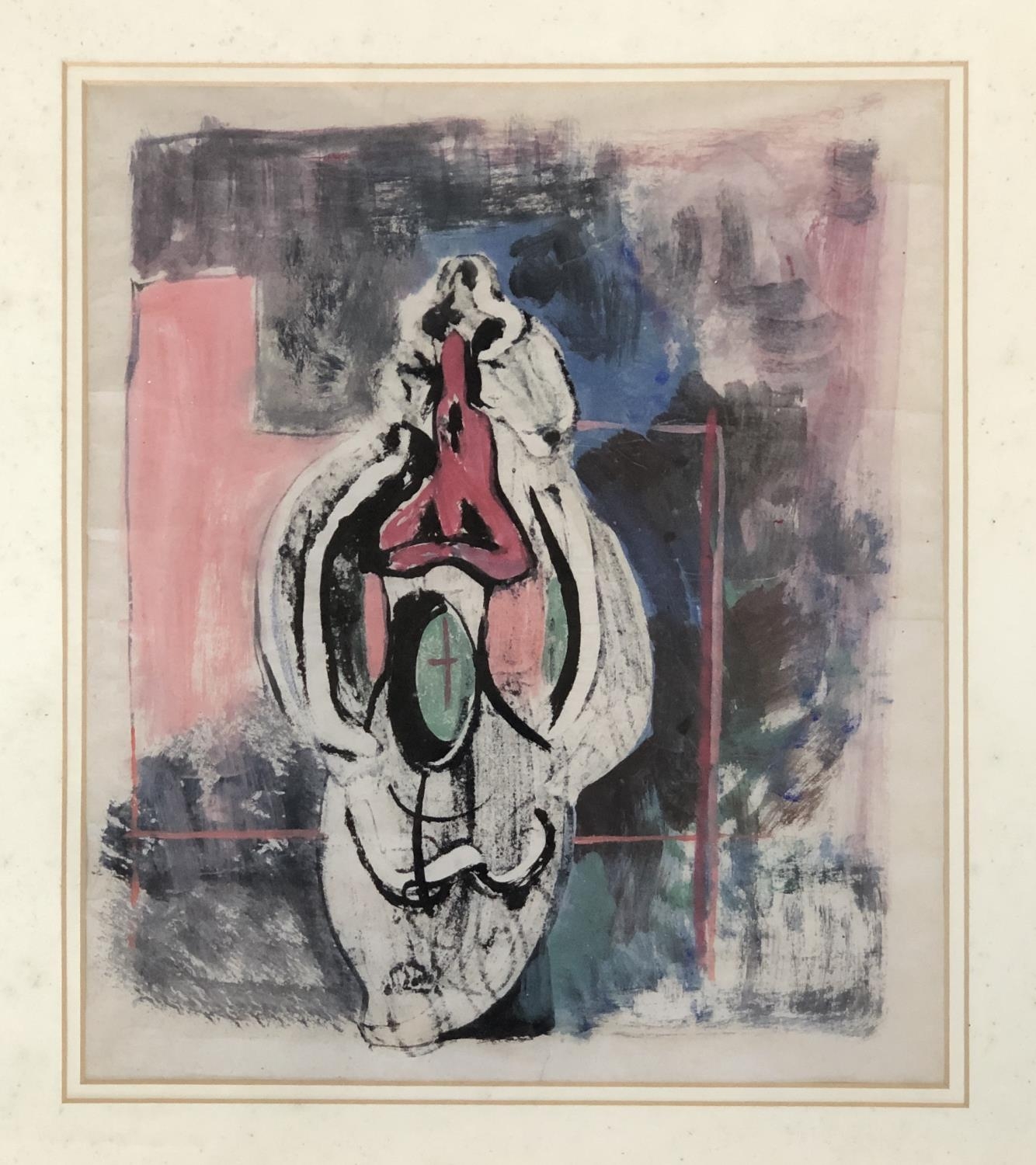 Julius B. Stafford-Baker (1904-1988), abstract form in pink, mixed media, 36x31cm - Image 2 of 2