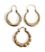 A pair of 9ct gold hoop earrings, together with one other, gross weight 3.5g