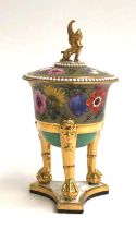 A Flight Barr & Barr Royal Worcester lidded potpourri on triform base, hand painted with flowers (