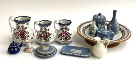 A mixed lot of ceramics to include graduated Booths jugs (one af); a quantity of Wedgwood