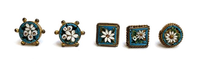 Five gilt metal micro mosaic studs