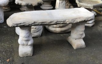 A further composite stone bench with squirrel supports, 43cmH