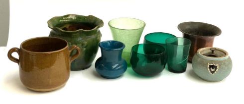 A mixed lot of ceramics to include a Bacon Brothers ceramic tobacco jar; green glass, Lovatt