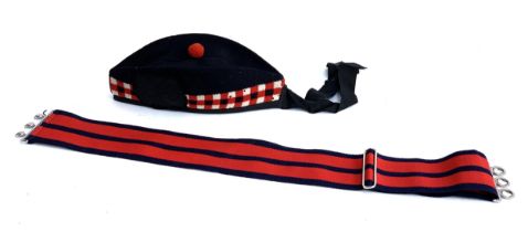 A Scottish Diced Band Balmoral Glengarry hat; together with a belt