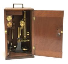 A mahogany cased brass microscope, by Baker 244 High Holborn, London