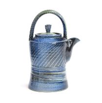 Jane Hamlyn (b.1940), studio pottery tall teapot and cover, salt glazed, markers mark JH, 13.5cm