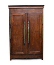 An 18th century French armoire, the doors opening to three shelves, 135cm wide, 55cm deep, 220cm