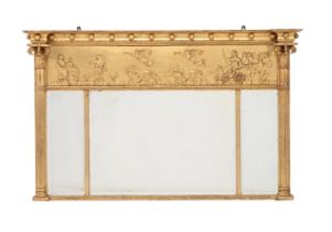 A George IV giltwood and composition wall mirror, c.1830, 141cm wide, 88cm high