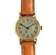 An Elgin 18ct gold gent's wrist watch, two tone dial with Arabic numerals and outer seconds, snap