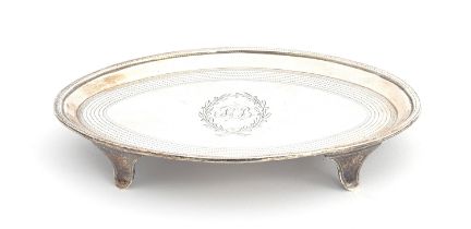 A George III navette shaped silver dish, London 1798, maker's mark GB, with engraved decoration,