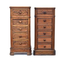Two similar Continental pot cupboards, each with marble top over drawers and hinged cupboard, one in