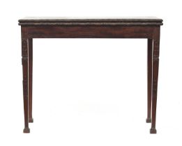 A 19th century mahogany concertina card table, the foldover top with carved border, the concertina