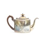 A George III silver teapot by George Burrows, London 1798, oval form with engraved decoration,