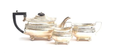 A George V three piece silver tea set by Mappin & Webb, Sheffield 1924, comprising teapot, milk