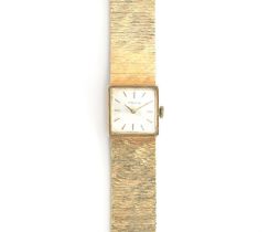 A lady's 9ct gold Longines cocktail watch on 9ct gold strap, cal.410 17J movement, no.18909046, 17cm