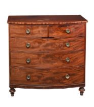 A Regency mahogany bowfront chest of two short over three graduating drawers, c.1815, 118cm wide,