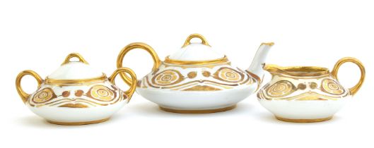 An early 20th century hand painted Art Nouveau style Bavarian porcelain teapot, milk jug and sugar