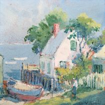 Arthur Vidal Diehl (American, 1870-1929), study of a cottage and boat, bears label to verso for '