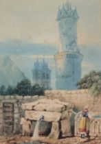 Attributed to David Roberts RA, 'Andernach', watercolour on paper, dated 1775 within the scene,